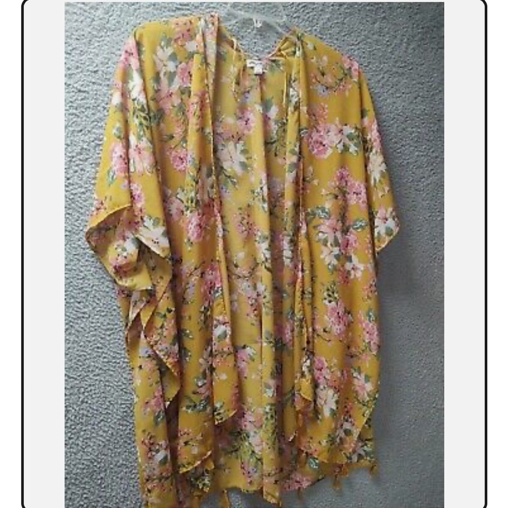Ultra Pink Womens Kimono 3XL Gold Floral Open Front Blouse Top